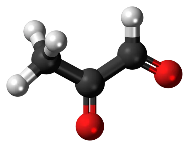 Ball-and-stick model of a methylglyoxal molecule