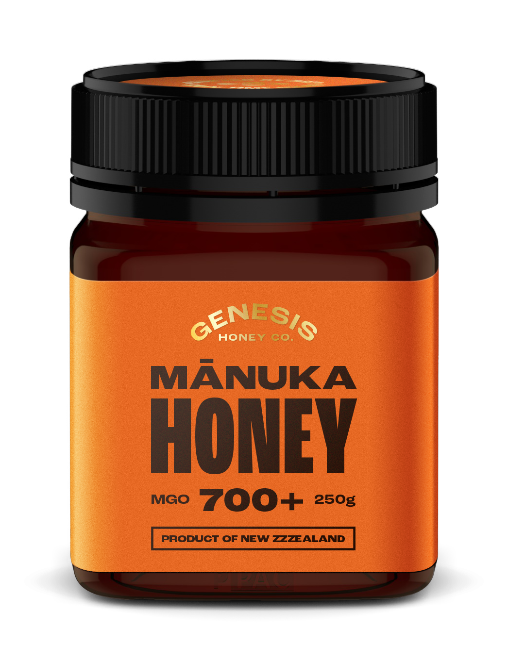 Genesis Honey MGO 816 mānuka honey jar, batch GHC-2504-JM-D7B2-816